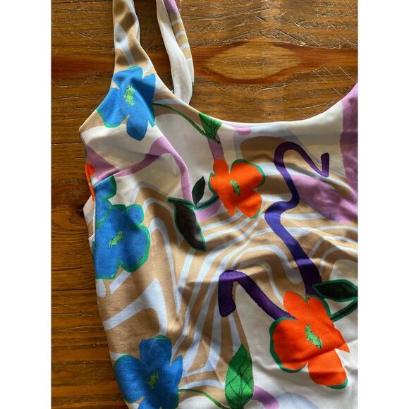 NWT ASOS Design Scoop Back Sleek One-Piece Floral Swirl Print, sz 6 - Picture 4 of 7